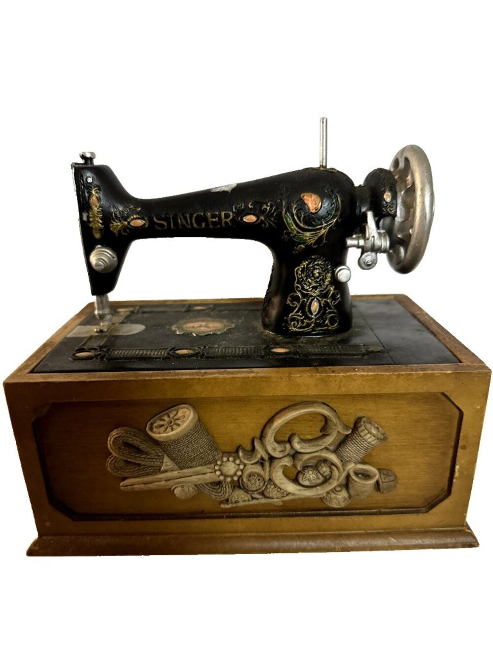 Vintage Singer Sewing Box Storage Button Notions Wood Antique Replica Nostalgia
